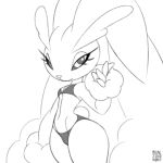  2018 anthro breasts clothed clothing female greyscale half-closed_eyes logomorph looking_at_viewer lopunny monochrome nintendo pok&eacute;mon pok&eacute;mon_(species) pubic_mound signature small_breasts solo swimsuit video_games xylas 