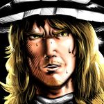  blonde_hair cho_marisa commentary face facial_hair genderswap genderswap_(ftm) hat ikami_(rockhardridefree) kirisame_marisa long_hair male_focus mustache parted_lips solo surprised sweat teeth touhou witch_hat yellow_eyes 