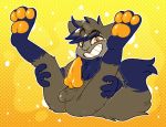  animal_genitalia animal_penis anthro anus balls blue_fur canine_penis crownedvictory erection fur grey_fur grin male orange_penis pawpads penis perineum simple_background smile solo spread_legs spreading 