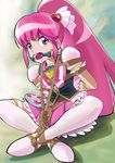  1girl aino_megumi ball_gag bdsm bondage bound cure_lovely gag gagged happinesscharge_precure! pink_eyes pink_hair ponytail precure rope shibari 