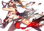 :q akali alternate_costume blood blood_moon_akali breasts brown_eyes brown_hair cleavage dress dual_wielding holding holding_weapon league_of_legends long_hair long_sleeves mask medium_breasts ponytail solo tongue tongue_out weapon white_background xxinainaxx 