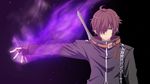  belt brown_hair chain chuunibyou_demo_koi_ga_shitai! cross dark_flame_master fingerless_gloves fire flame gloves hair_over_one_eye highres magic male_focus solo sword togashi_yuuta toshipon weapon 