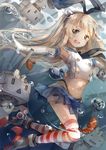  anchor blonde_hair brown_eyes bubble elbow_gloves fish gloves hairband ivy1993 kantai_collection lifebuoy long_hair navel open_mouth outstretched_arms rensouhou-chan shimakaze_(kantai_collection) skirt solo striped striped_legwear thighhighs underwater white_gloves 