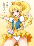  ass_visible_through_thighs blonde_hair cure_honey earrings happinesscharge_precure! jewelry long_hair magical_girl oomori_yuuko panties pantyshot pantyshot_(standing) precure puffy_sleeves skirt smile solo standing underwear upskirt white_panties wide_ponytail wrist_cuffs yatsune_rika yellow_eyes 