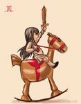  bad_deviantart_id bad_id black_hair eyebrows kill_la_kill kiryuuin_satsuki long_hair rocking_horse roman_imperial solo sword thick_eyebrows weapon wooden_sword younger 