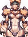  armor black_legwear breasts fourie fumio_(rsqkr) green_eyes green_hair large_breasts phantasy_star phantasy_star_online_2 ranks_series_(pso2) short_hair simple_background smile solo thighhighs thighs white_background 