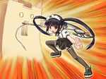  black_hair fighting_stance kooh long_hair non-web_source pangya papel red_eyes scythe solo thighhighs twintails waitress 