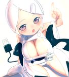  bad_id bad_pixiv_id breasts cleavage electric_plug electric_socket hair_ornament hairclip large_breasts original pink_eyes pointing rondo_bell short_hair sitting solo white_hair 