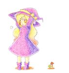  bad_id bad_pixiv_id blonde_hair blush_stickers chibi dress hat kirisame_marisa kirisame_marisa_(pc-98) long_hair mushroom sigh solo takt. touhou touhou_(pc-98) witch_hat yellow_eyes 