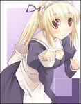  blonde_hair blush copyright_request jirou_(chekoro) long_hair long_sleeves maid maid_headdress paw_pose red_eyes sidelocks smile solo 