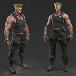 3d bandages belt blonde_hair blood blue_eyes boots camouflage comb commentary dog_tags guile male_focus mike_kime muscle street_fighter watch wristwatch 