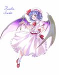  blue_hair cross hat highres myaaco red_eyes remilia_scarlet ribbon solo touhou wings 