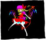  blonde_hair flandre_scarlet hat kintaro laevatein lowres ponytail red_eyes short_hair solo touhou vampire wings 