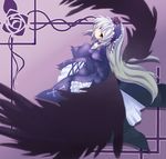  amagase_lyle angel_wings black_wings feathers gothic_lolita lolita_fashion long_hair rozen_maiden solo suigintou white_hair wings yellow_eyes 
