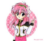  blush character_name flower galaxy_angel long_hair long_sleeves lowres milfeulle_sakuraba pink_hair solo 