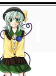  blush eyeball green_eyes green_hair hat hat_ribbon heart heart_of_string komeiji_koishi long_hair long_sleeves looking_at_viewer n-mix ribbon short_hair skirt sleeves_past_wrists smile solo third_eye touhou white_background 