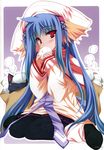  absurdres animal_ears blue_hair cat eating highres long_hair moekibara_fumitake nursery_rhyme pantyhose red_eyes shikishima_krile solo 