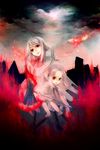  bad_id bad_pixiv_id child cloud fire multiple_girls pixiv_fantasia red_eyes shimakoma siblings sisters sky sword weapon white_hair 
