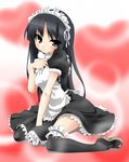  akiyama_mio alternate_costume between_legs black_hair blue_eyes enmaided garters grey_eyes hand_between_legs k-on! kneeling lingerie long_hair maid maid_headdress mary_janes petticoat shoes sitting solo takeya_yuuki tears thighhighs underwear wariza 