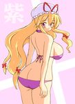  ass bikini blonde_hair butt_crack gomamiso_(gomamiso_sp) long_hair looking_at_viewer looking_back ribbon solo swimsuit touhou yakumo_yukari 