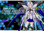  gundam gundam_seed honeycomb_(pattern) honeycomb_background long_hair mecha_musume solo strike_freedom_gundam thighhighs uripon 