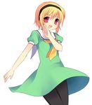  blonde_hair dress flat_chest hairband higurashi_no_naku_koro_ni houjou_satoko pantyhose red_eyes short_hair solo subaru_(yachika) 