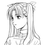  expressionless fate/stay_night fate_(series) greyscale hair_ribbon lineart long_hair magaki_ryouta monochrome ribbon simple_background solo sweater toosaka_rin twintails upper_body white_background 