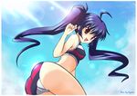  bikini blue_hair day kooh pangya red_eyes ryusei2u sky solo striped swimsuit twintails 