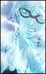  bad_id bad_pixiv_id blue_hair ghiaccio glasses highres jojo_no_kimyou_na_bouken male_focus red-framed_eyewear sekiyoshi solo 