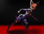  breasts brown_fur brown_hair cat cleavage clothed clothing dclzexon feline female fur green_eyes hair looking_back mammal running sword thick_thighs tight_clothing translucent weapon whiskers 