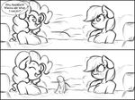  absurd_res animal_genitalia anthro anthrofied applejack_(mlp) blush dialog dickgirl english_text ep777 equine eyes_closed female friendship_is_magic hi_res horse horsecock hot_spring intersex mammal monochrome my_little_pony penis pinkie_pie_(mlp) pony shocked smile text water 
