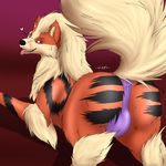  anus arcanine arcy_the_arcanine bulge butt canine clothing feral fur hair looking_at_viewer male mammal nintendo open_mouth pok&#233;mon pok&eacute;mon purple_eyes smile solo tag teeth thong tongue tongue_out underwear video_games wiggle wolfforhire 