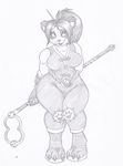  bear black_and_white chopsticks chubby claws clothed clothing female hair hindpaw joey-darkmeat looking_at_viewer mammal monochrome panda pandaren paws polearm sandals solo staff toe_claws toes video_games voluptuous warcraft wide_hips world_of_warcraft 