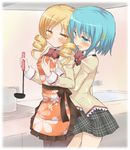  apron bad_id bad_pixiv_id banned_artist blonde_hair blue_eyes blue_hair blush breast_grab breasts commentary_request drill_hair grabbing hair_ornament hairclip hug hug_from_behind ladle mahou_shoujo_madoka_magica miki_sayaka misfit_funny multiple_girls pantyhose school_uniform short_hair tomoe_mami twin_drills twintails yellow_eyes yuri 