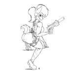  female gun headset knife looking_at_viewer mammal monochrome pistol ranged_weapon rodent rubber s-nina sally_acorn sega silencer sonic_(series) squirrel weapon 