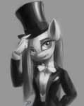  anthro equine female friendship_is_magic hat looking_at_viewer mammal monochrome my_little_pony pinkamena_(mlp) pinkie_pie_(mlp) plain_background raikoh-illust solo straight_hair top_hat tuxedo 