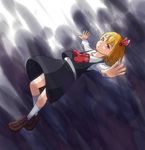  :o blonde_hair blouse brown_footwear darkness hair_ribbon houraijin outstretched_arms ribbon rumia shoes short_hair skirt solo spread_arms tears touhou vest yellow_eyes 