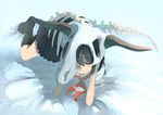  animal_skull bad_id bad_pixiv_id black_hair closed_eyes drooling elbow_rest kinokoko-kino original ribbon school_uniform skeleton skirt socks solo 