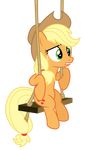  absurd_res alpha_channel applejack_(mlp) blonde_hair cowboy_hat cutie_mark earth_pony equine female feral freckles friendship_is_magic fur green_eyes hair hat hi_res horse mammal masemj my_little_pony orange_fur plain_background pony rope solo stetson stetson_hat swing teeth transparent_background 