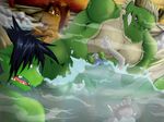  5_toes akira_nikaidou anthro biceps black_eyes chinese_dragon chuukichi dragon drowning equine facial_hair fangs father green_dragon green_skin hair head_grab holding horn horse hot_tub male mammal morenatsu muscles parent pecs rat rei-zuka rodent son tappei tatsuki teeth toes torture violence water 