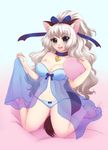  &lt;3 animal_ears big_breasts blue_eyes bow breasts brown_fur cat_ears cat_tail cleavage clothed clothing collar female fur hair hi_res hindpaw human kneeling long_hair looking_at_viewer mammal nails nightgown open_mouth panties pastelletta paws smile solo thighs underwear white_fur white_hair 