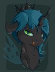  blue_hair changeling crossgender crown ear_piercing equine evehly friendship_is_magic green_eyes hair horn looking_at_viewer male mammal my_little_pony piercing queen_chrysalis_(mlp) solo tongue tongue_out wings 