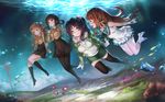  animal brown_eyes brown_hair bubbles fish green_eyes hiradaira_chisaki hisanuma_sayu kneehighs mukaido_manaka nagi_no_asukara pantyhose shiodome_miuna socks underwater water yykuaixian 