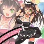  animal_ears arm_strap arm_up armpits arms_up bad_id bad_pixiv_id bell bell_collar black_dress black_hair black_legwear breasts cat_ears cleavage collar collarbone cross dress fake_animal_ears glasses green_eyes highres jewelry large_breasts long_hair maid maid_headdress necklace one_eye_closed open_mouth original pendant solo thighhighs velia wrist_cuffs zettai_ryouiki 