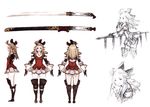  blonde_hair boots bow bravely_default:_flying_fairy bravely_default_(series) concept_art edea_lee elbow_pads gloves hair_bow knee_boots knee_pads long_hair multiple_views official_art pantyhose scabbard scan sheath smile sword turnaround weapon yoshida_akihiko 