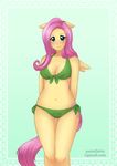  anthro anthrofied bikini blush breasts cleavage clothed clothing cutie_mark equine feathers female fluttershy_(mlp) friendship_is_magic hair long_hair looking_at_viewer mammal my_little_pony pastelletta pegasus pink_hair smile solo standing swimsuit thighs wide_hips wings yellow_feathers yellow_skin 