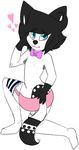  blue_eyes bow_tie cat cawweh crossdressing feline gay girly kneeling legwear looking_at_viewer male mammal plain_background scopophobia solo thigh-highs thigh_highs white_background 
