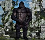  3d abs amber_eyes anthro ape balls biceps big_muscles big_penis black_howler cgi erection gorilla male mammal masturbation muscles nude pecs penis precum primate ruins sky solo standing 