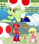  amber_eyes apple_bloom_(mlp) applejack_(mlp) beavernator big_macintosh_(mlp) blonde_hair clothing comic cosplay costume crown dialog dress elbow_gloves english_text equine facial_hair female freckles friendship_is_magic gloves gold granny_smith_(mlp) green_eyes hair hat horse male mammal mario mario_bros mustache my_little_pony nintendo overalls pony princess_peach red_hair text toad_(mario) video_games water white_hair yoshi 