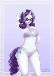  anthro anthrofied arm_behind_head bikini blue_eyes blue_lips breasts cleavage clothed clothing cutie_mark equine eyewear female friendship_is_magic glasses hair hi_res horn lips long_hair looking_at_viewer mammal my_little_pony navel pastelletta purple_hair rarity_(mlp) smile solo standing swimsuit under_boob unicorn white_skin 